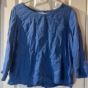 Nicole Miller Top Blue Shirt 100% Linen 3/4 Sleeve Tee Women's Size S
